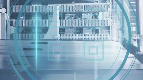 Animation of qr code icon and digital data processing over computer servers Stock Footage 312906434