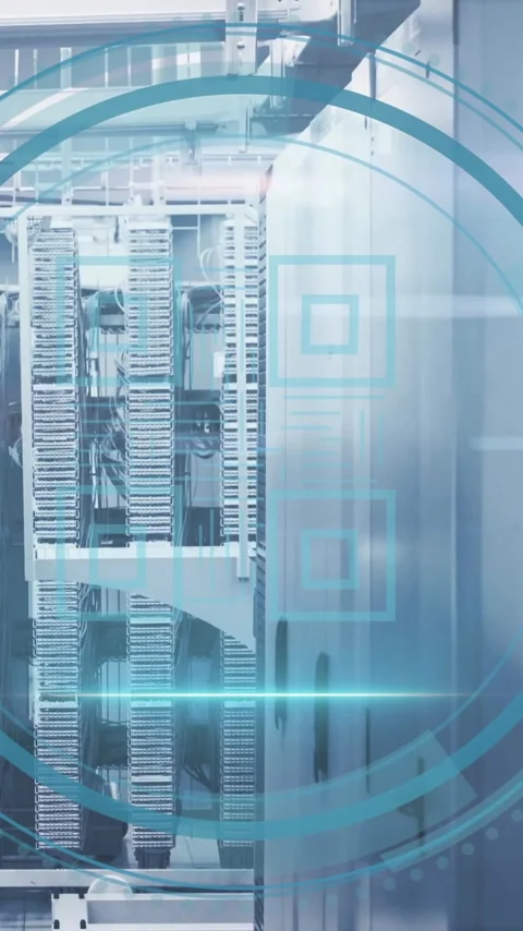 Animation of qr code icon and digital data processing over computer servers Stock Footage 320216525