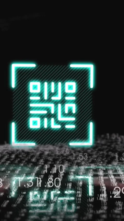 Animation of qr code with illuminated circle with numbers, wave pattern, Stock Footage 342650650