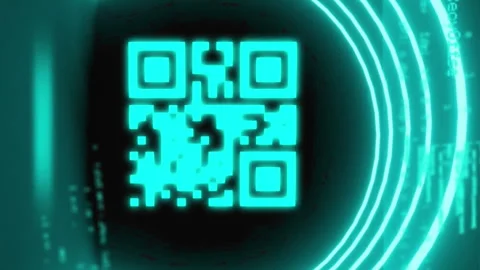 Animation of qr code in illuminated circular tunnel over programming language Stock Footage 312411365