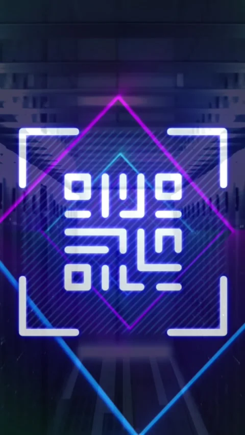 Animation of qr code, neon lines, data processing over servers Stock Footage 321580443