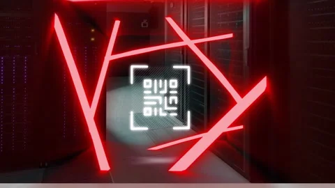 Animation of qr code, neon pattern and digital data processing over computer Stock Footage 265566271