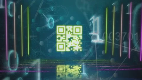 Animation of qr code over binary code Stock Footage 329849539