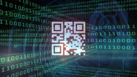 Animation of qr code over binary coding Stock Footage 329926225