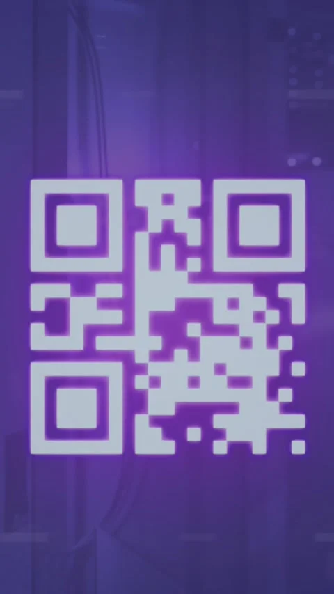 Animation of qr code over computer language against server room in background Stock Footage 344678401