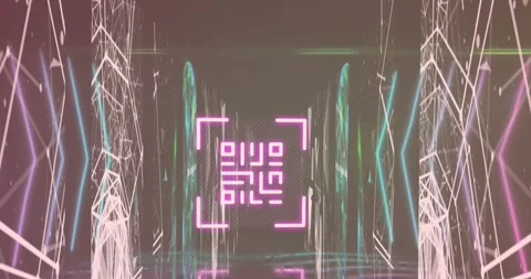 Animation of qr code over connected dots and globes against abstract background Stock Footage 330058452
