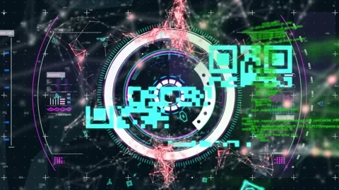 Animation of qr code over data processing and scope scanning Stock Footage 330661451