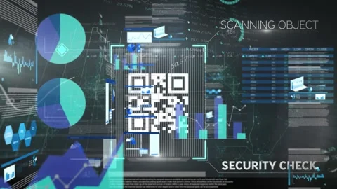 Animation of qr code over digital processing on black background Stock Footage 329232310