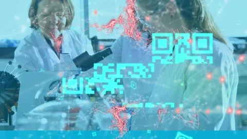Animation of qr code over diverse doctors in lab Stock Footage 328087338