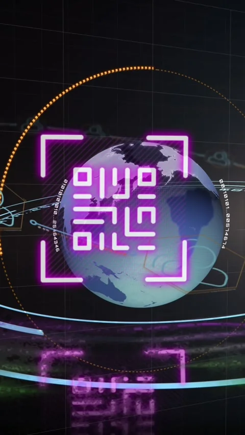 Animation of qr code over geometrical shapes and globe 動画素材 341659606
