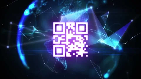 Animation of qr code over globe on black background Stock Footage 329225540