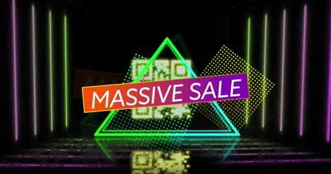 Animation of qr code over massive sale text Stock Footage 329579290