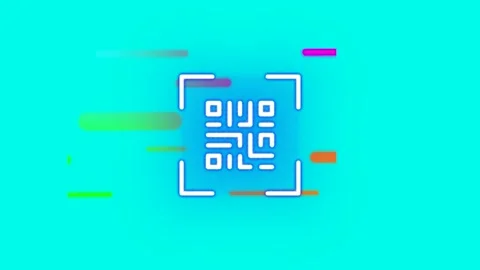 Animation of qr code over multicolored abstract pattern against blue background 動画素材 330776323
