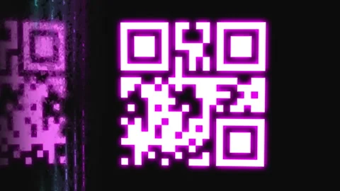 Animation of qr code over neon shapes on black background Stock Footage 312673531