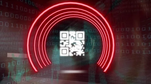 Animation of qr code over neon stripes Stock Footage 327583120