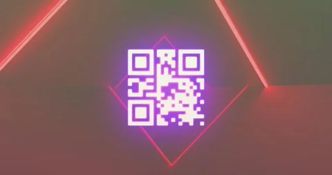 Animation of qr code over neon shapes Stock Footage 329027719
