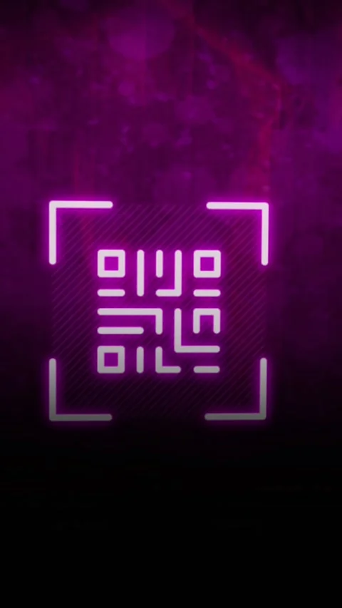 Animation of qr code over neon shapes on purple background Stock Footage 343027798
