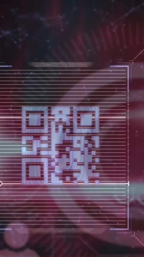 Animation of qr code over network of connections and icons on black background Stock Footage 322209606