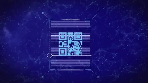 Animation of qr code over network of connections on blue background Stock Footage 330172505