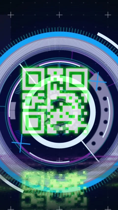 Animation of qr code over scope scanning and data processing on black background Stock Footage 342914831