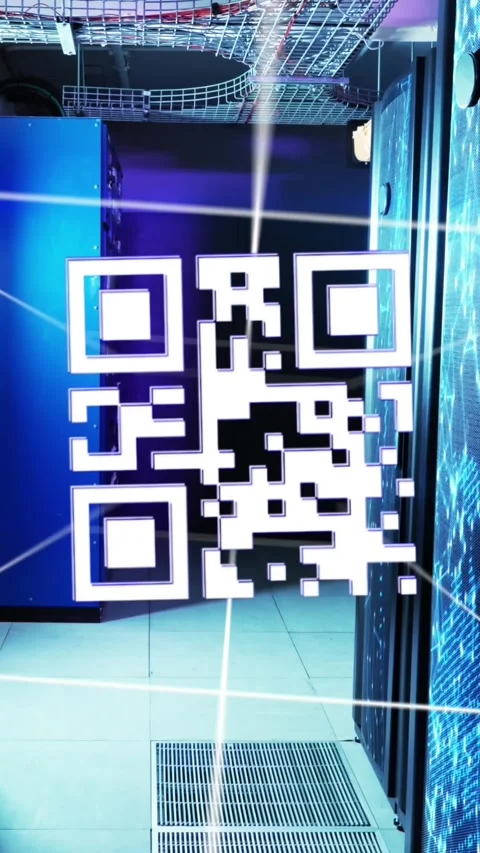 Animation of qr code over server room Stock Footage 343919730