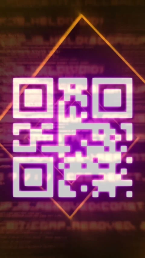 Animation of qr code in rhombus pattern and programming language over abstract Stock Footage 321991194
