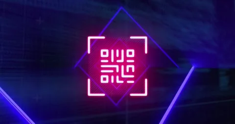 Animation of qr code in rhombus pattern over programming language against black Stock Footage 326879690