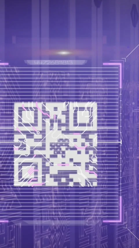 Animation of qr code scanner over screens of microprocessor connections against Stockbeeldmateriaal 321991138