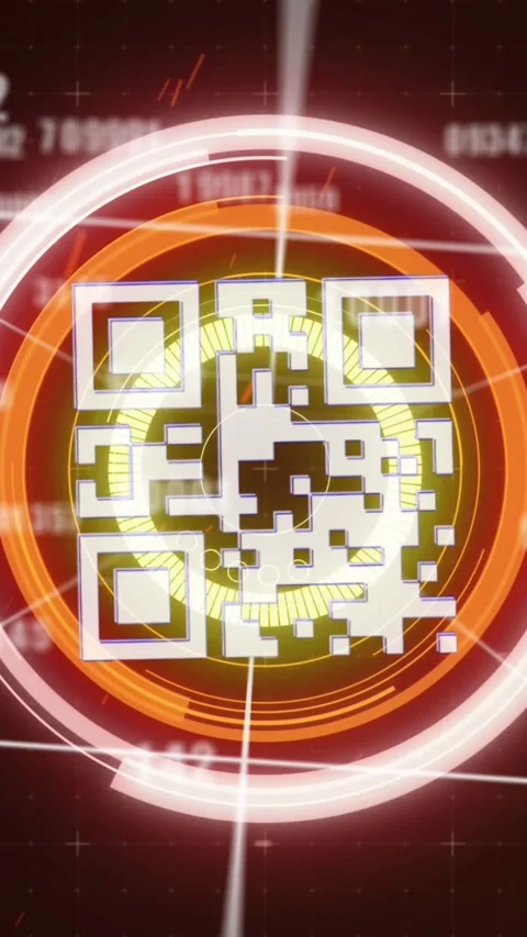 Animation of qr code, scope scanning and numbers changing over grid in Stock Footage 323682396
