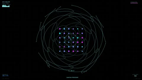 Animation of a quantum processor showing particle movement and interaction .. Stock Footage 328436319