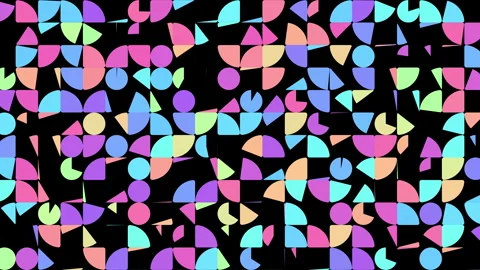 Animation of quarter circle and circle transitions pattern on black background Stock Footage 259588443