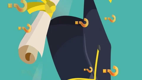 Animation of question mark and graduation cap on green background Stock Footage 312486630