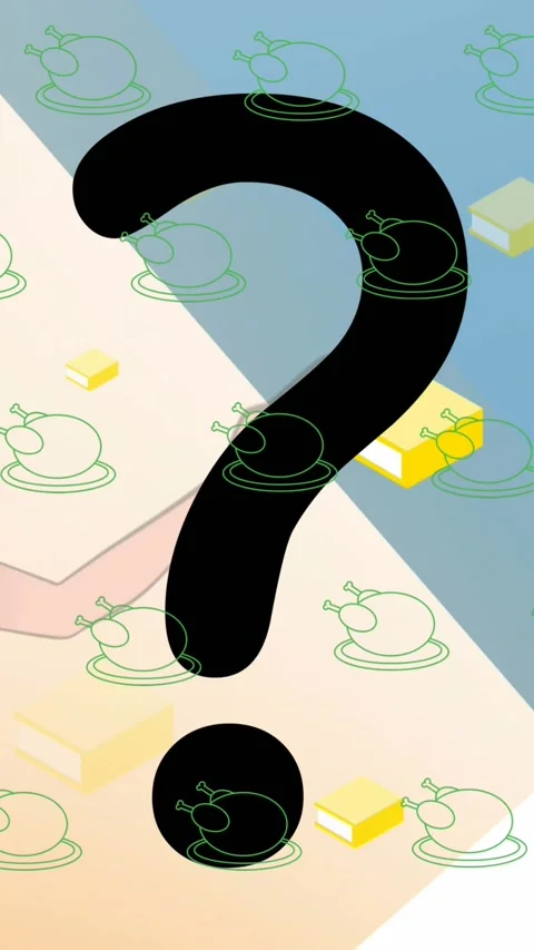 Animation of question mark over book, teacher and chicken icons Stock Footage 344722793