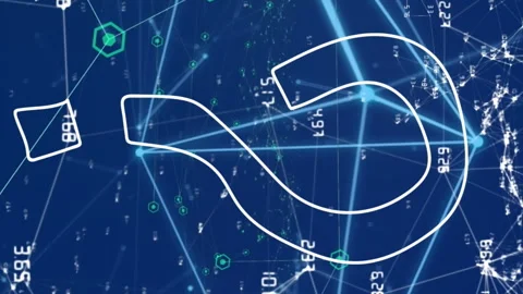 Animation of question mark over network of connections with data processing on Stock Footage 313355441