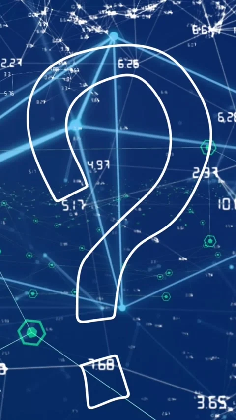 Animation of question mark over network of connections with data processing on 動画素材 322034271