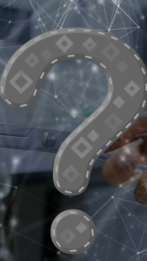 Animation of question mark over network of connections and hand holding tongs Stock Footage 343504110