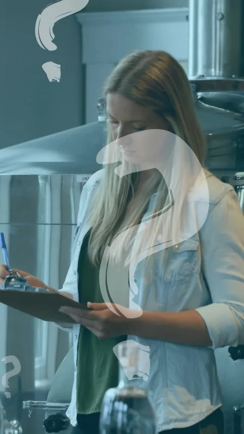 Animation of question mark symbols floating over caucasian woman writing on Stock Footage 344774883