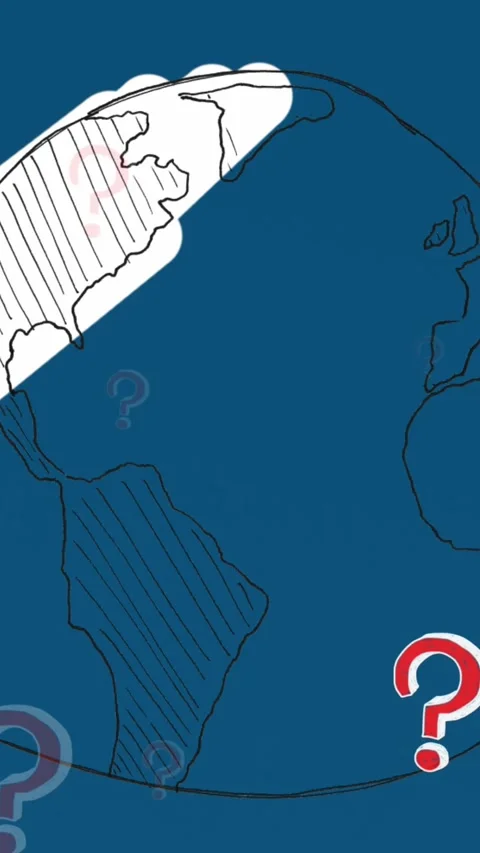 Animation of question mark symbols over globe drawing against blue background Stock Footage 344557123