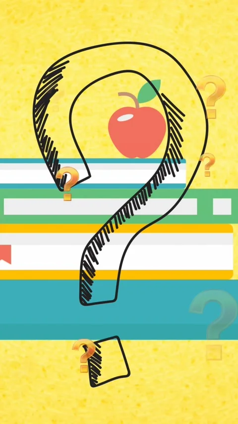 Animation of question marks over school items icons Stock Footage 344594354