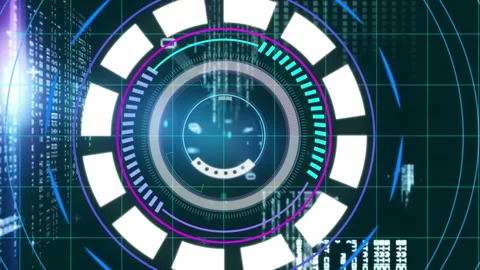 Animation of radar and computer language moving on grid background Stock Footage 313018383