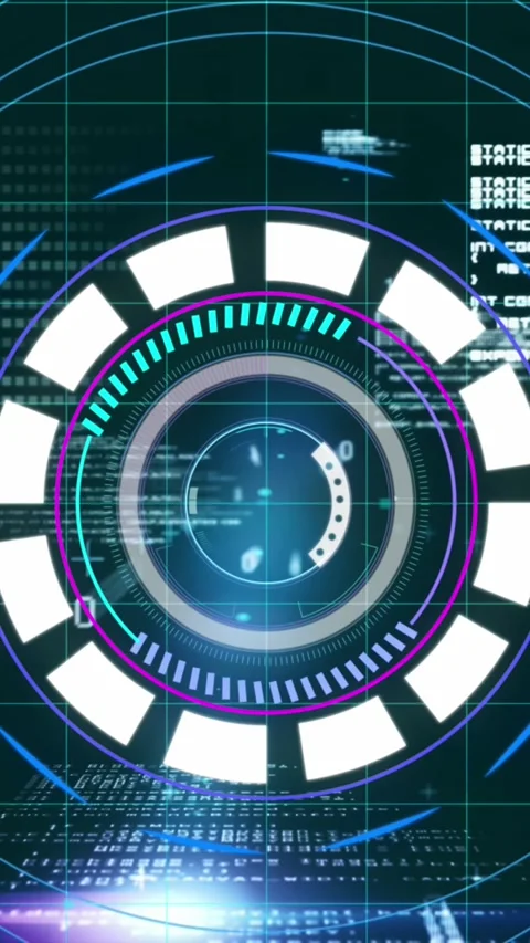 Animation of radar and computer language moving on grid background Stock Footage 319975034