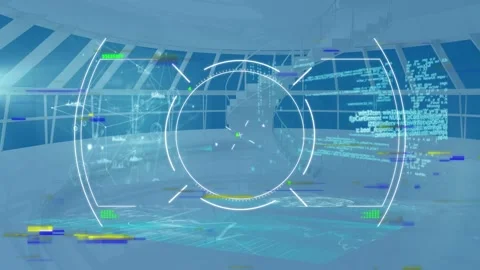 Animation of radar and diverse data processing in office background Stock Footage 162791672