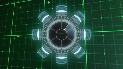 Animation of radar in arc reactor over grid pattern against abstract background Stock Footage 232807615