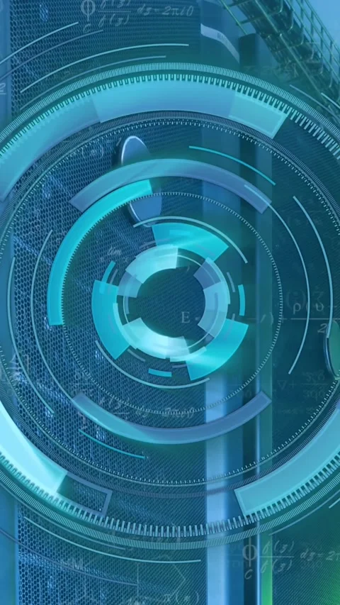 Animation of radar circle with maths equations over data server room Stock Footage 343829012
