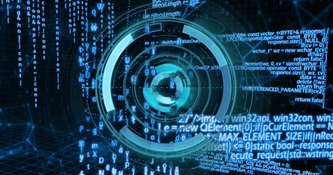 Animation of radar spinning over binary codes and programming language Stock Footage 249326583