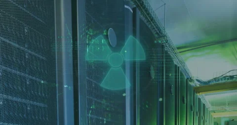 Animation of radioactive materials warning symbol over processing data and Stock Footage 260977072