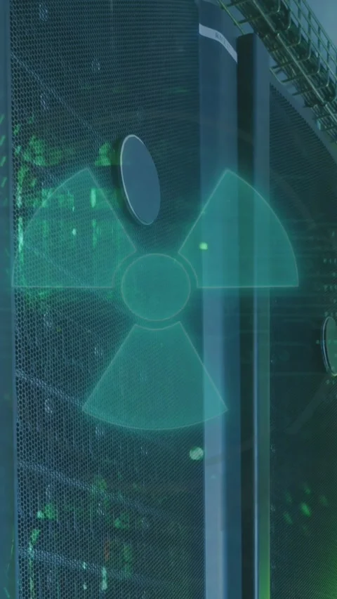 Animation of radioactive materials warning symbol over processing data and Stock Footage 320854247