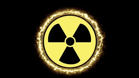 Animation of a radioactive warning symbol surrounded by a ring of burning fire Stock Footage 319663518