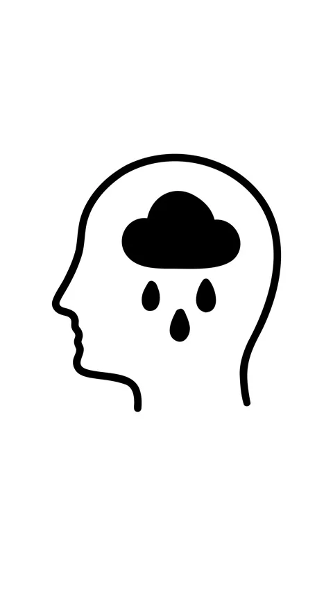 Animation rain falling inside human head representing sadness doodle style Stock Footage 345582212