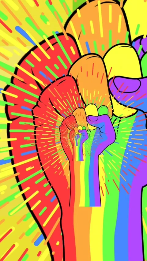 Animation of rainbow fists over rainbow background Stock Footage 342098078